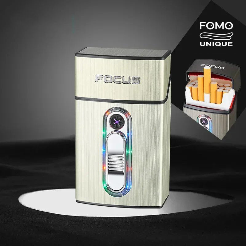Cool Colorful Light Double Arc Lighter Cigarette Case, Type-C Fast Charging Cigarette Case, 20-pack Standard Cigarette Case