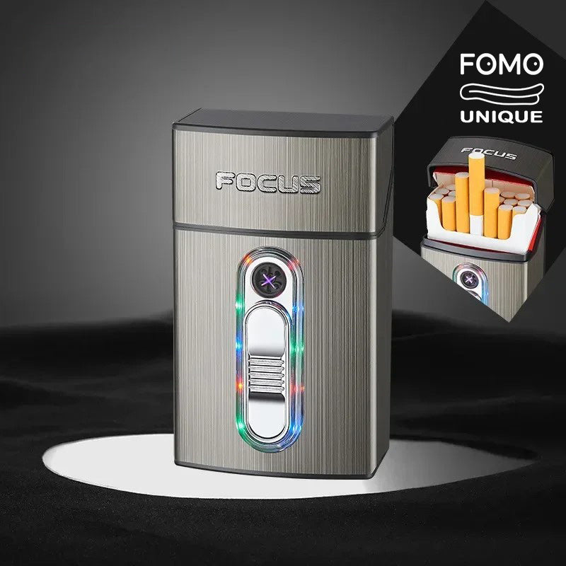 Cool Colorful Light Double Arc Lighter Cigarette Case, Type-C Fast Charging Cigarette Case, 20-pack Standard Cigarette Case