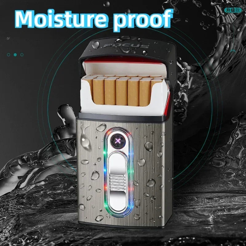 Cool Colorful Light Double Arc Lighter Cigarette Case, Type-C Fast Charging Cigarette Case, 20-pack Standard Cigarette Case