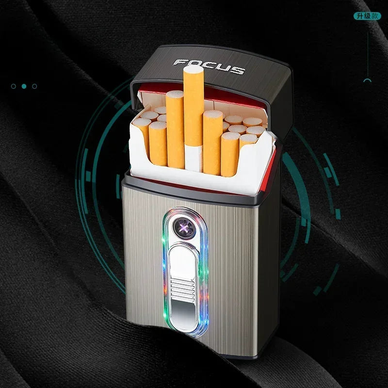Cool Colorful Light Double Arc Lighter Cigarette Case, Type-C Fast Charging Cigarette Case, 20-pack Standard Cigarette Case