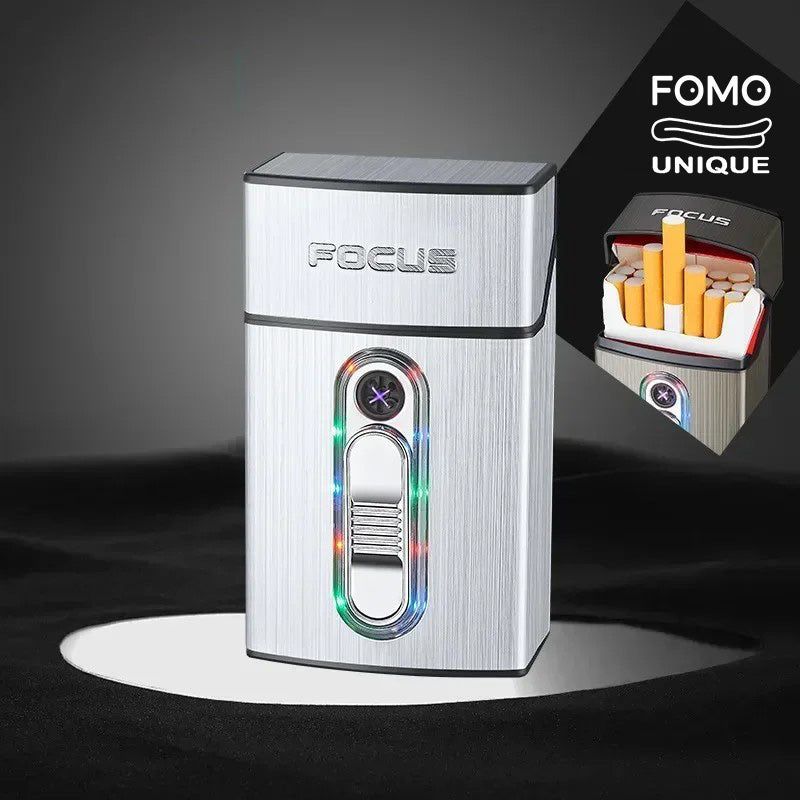 Cool Colorful Light Double Arc Lighter Cigarette Case, Type-C Fast Charging Cigarette Case, 20-pack Standard Cigarette Case