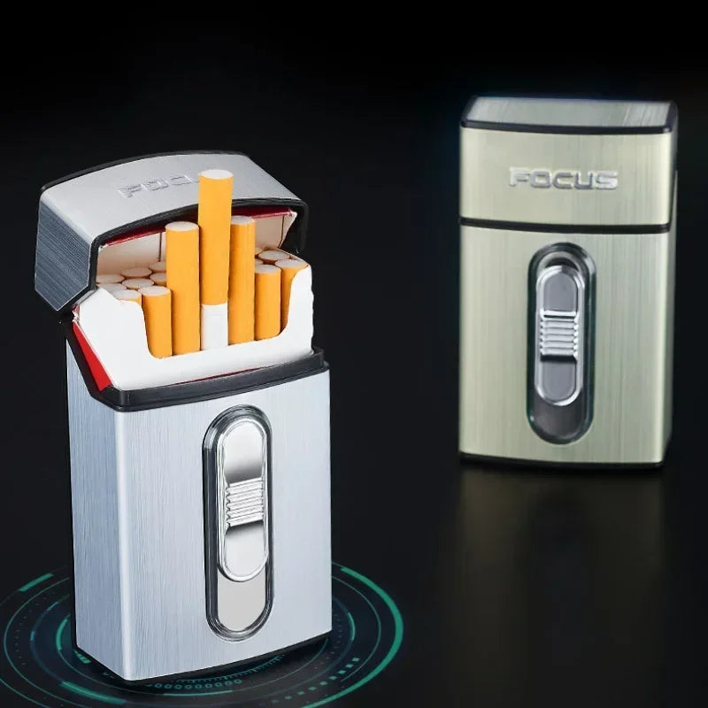 Cool Colorful Light Double Arc Lighter Cigarette Case, Type-C Fast Charging Cigarette Case, 20-pack Standard Cigarette Case