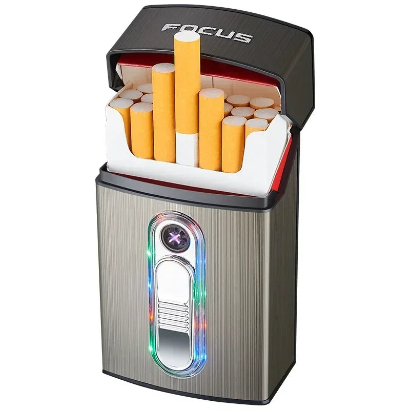 Cool Colorful Light Double Arc Lighter Cigarette Case, Type-C Fast Charging Cigarette Case, 20-pack Standard Cigarette Case